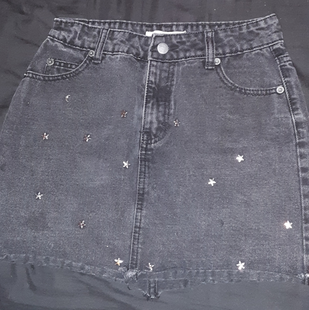 Star and Moon Black Jean Skirt